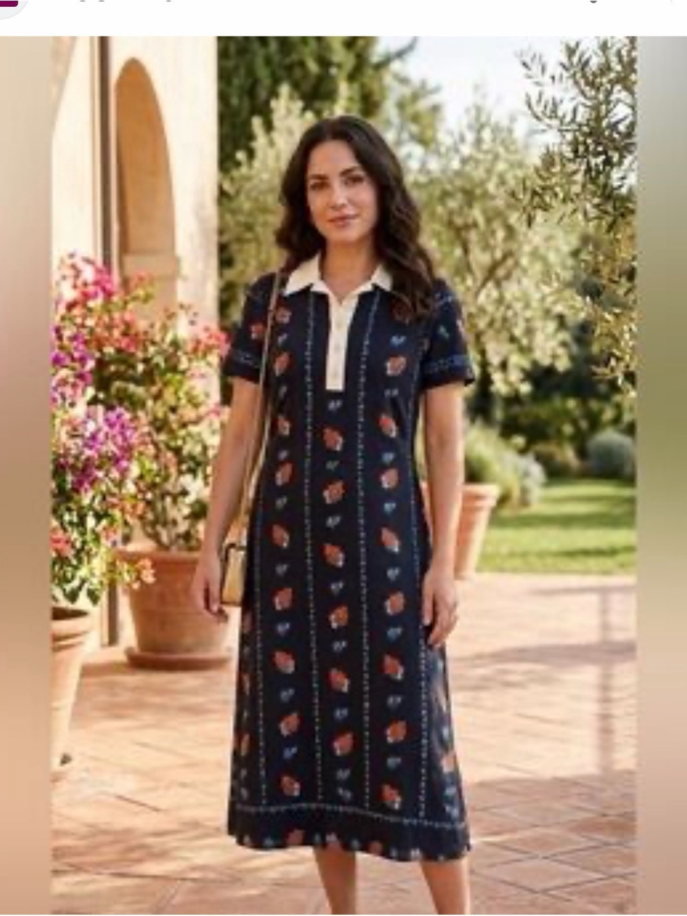 Tory Burch Navy Floral Polo Midi Dress with Cream Collar - Picture 6 of 8